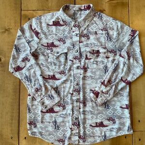 WRANGLER WOMENS COWGIRL WESTERN MOTIF SILVER BUTTON DOWN LONG SLEEVE SHIRT SMALL